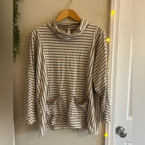 NY Collection Cream Long-Sleeve Striped Top with Black Stripes